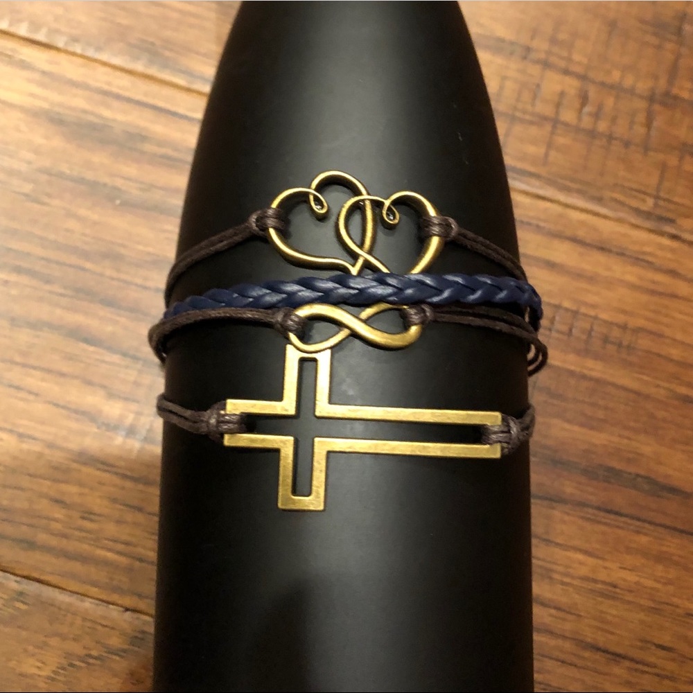 Cross Leather Charm Bracelet